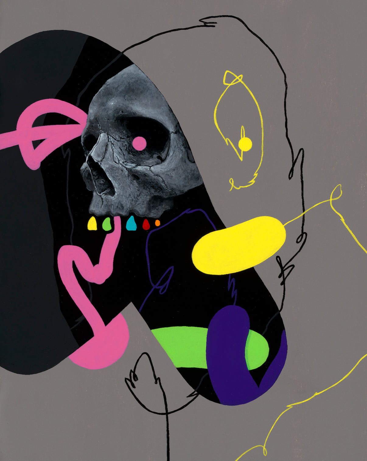 Painting by Anthony Hurd for "Supersonic Invitational X". Abstract painting of a skull. 