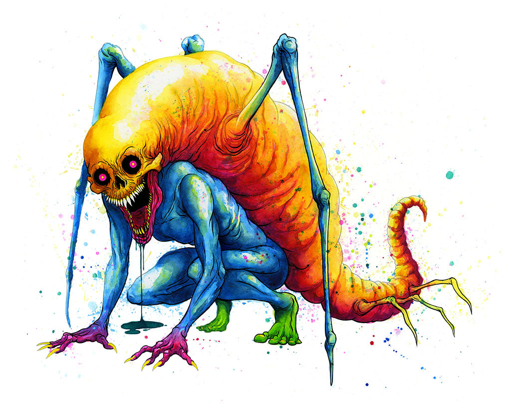 Colorful alien creature with a watercolor background