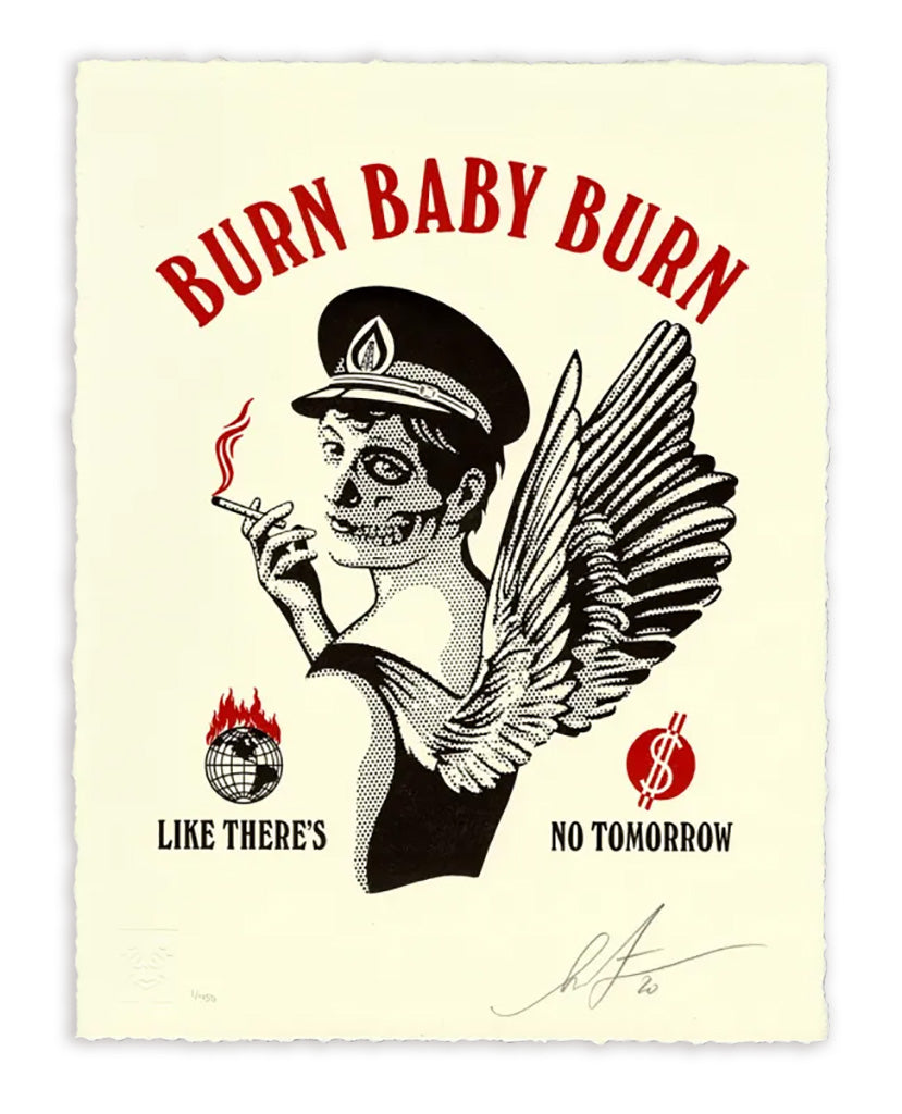 Print by Shepard Fairey titled Shepard Fairey: "Burn Baby Burn" Signed Letterpress Print