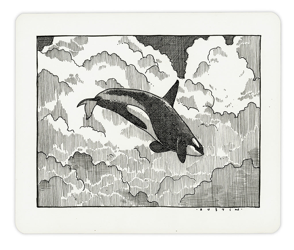 Image of an ink on paper line drawing by artist Chris Austin
