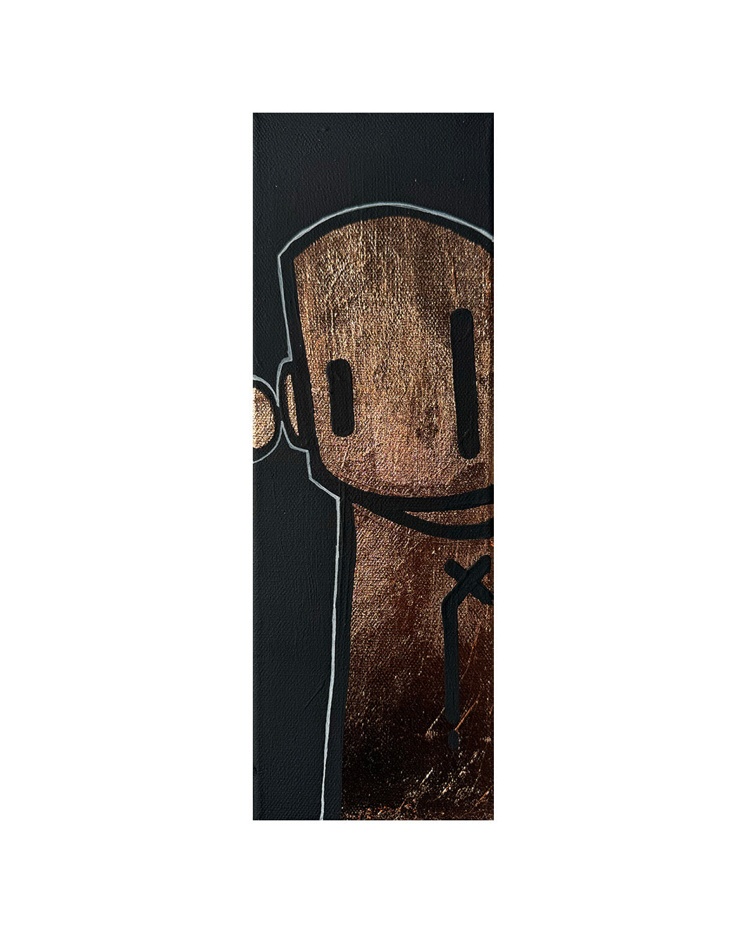 Copper colored robot on black background