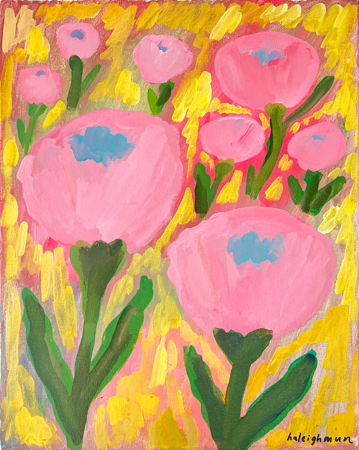 pink and yellow floral painting
