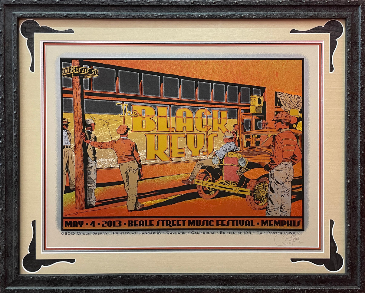 by Chuck Sperry titled Chuck Sperry - "The Black Keys, Beale Street" Vintage Variant (Framed)