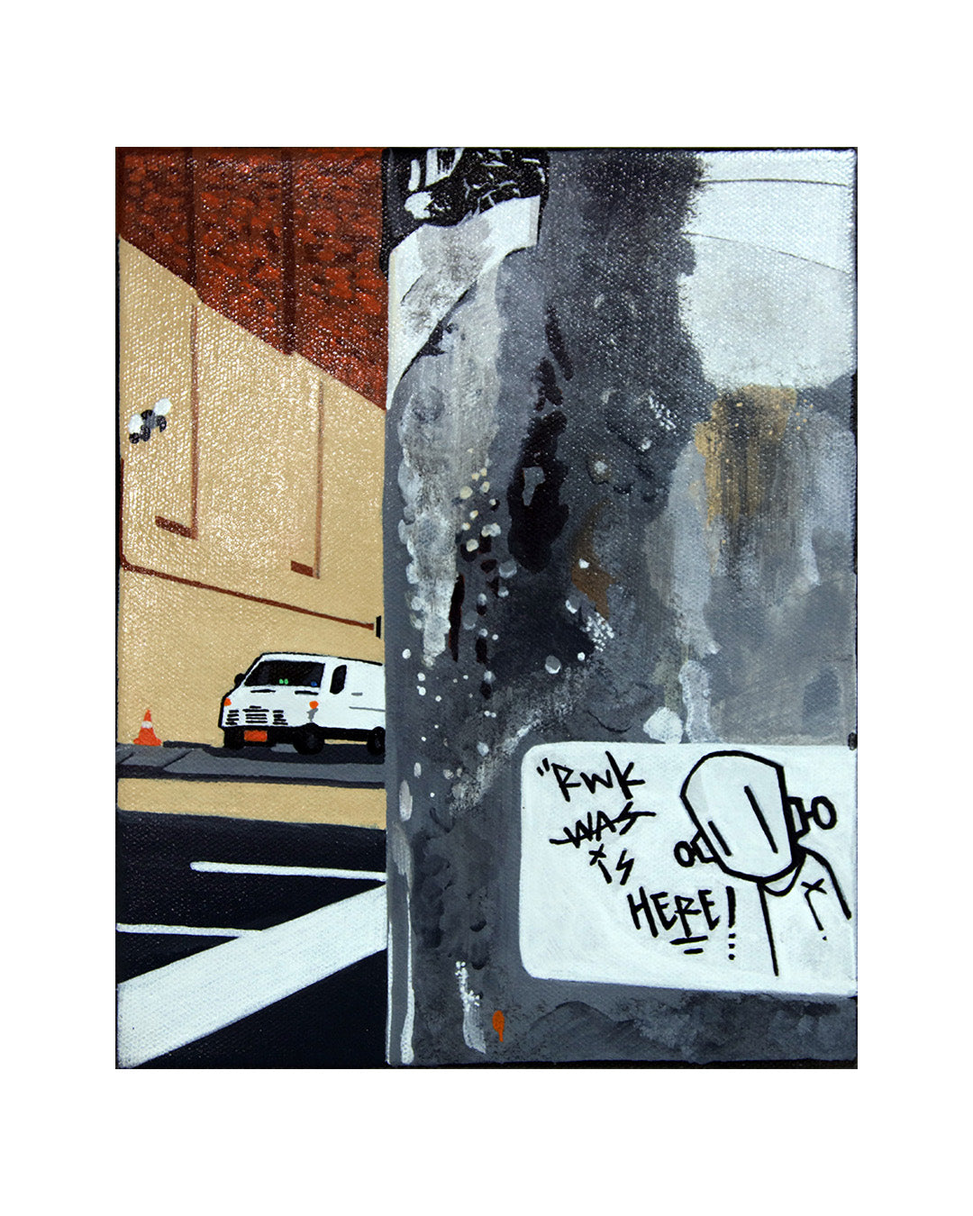 Graffiti on a wall with a street scene in the background
