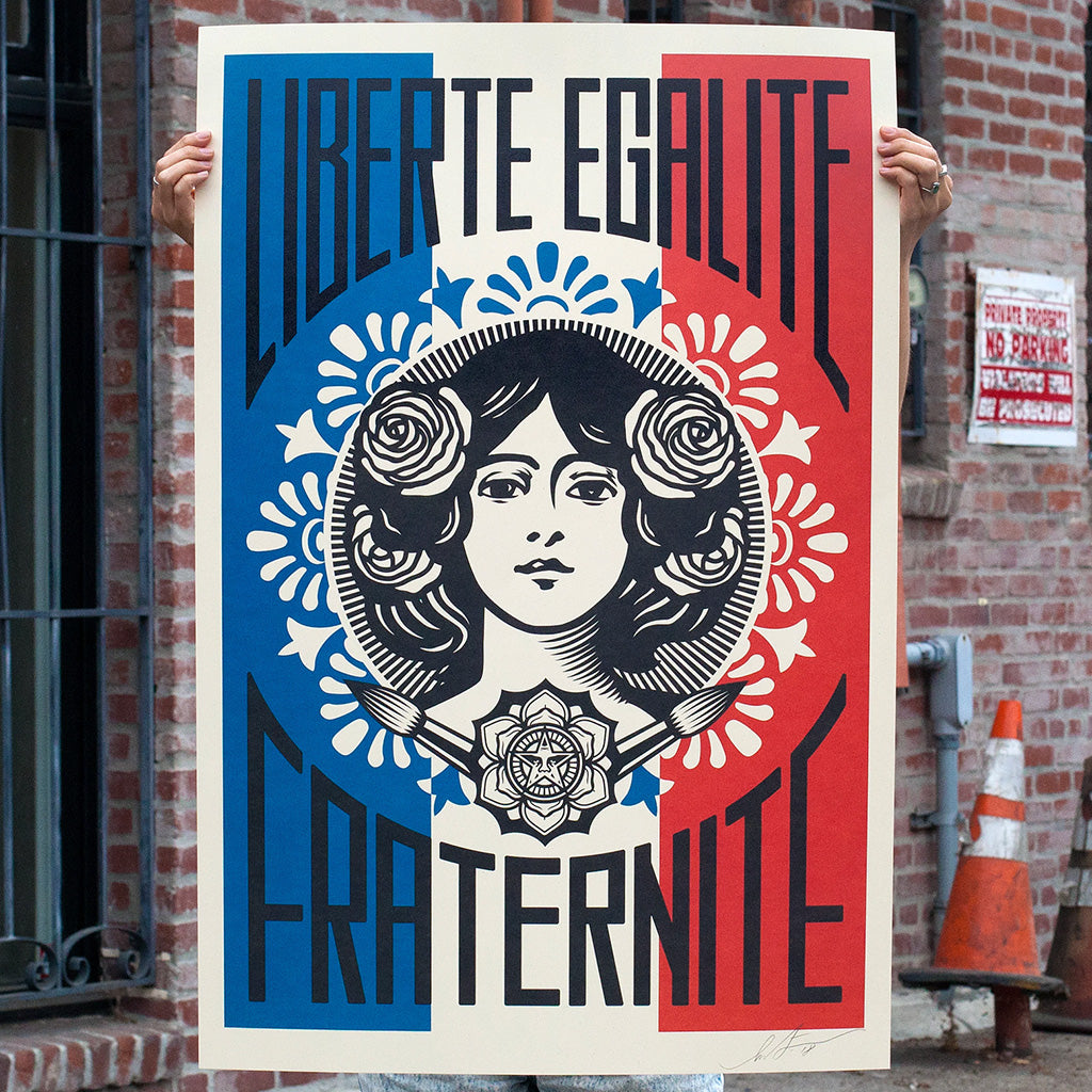 Print by Shepard Fairey titled Shepard Fairey: "LIBERTÉ EGALITÉ FRATERNITÉ" Offset Lithograph
