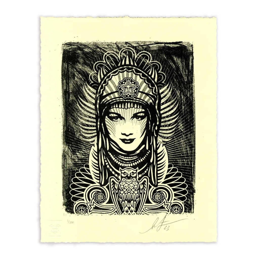 Print by Shepard Fairey titled Shepard Fairey: "Peace Goddess" Signed Letterpress Print