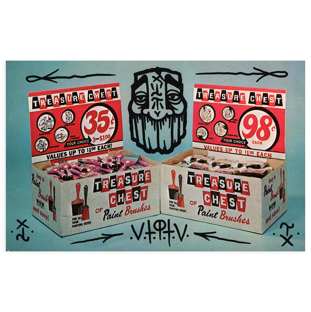 hand painted vintage postcard by GATS depicting paint brushes