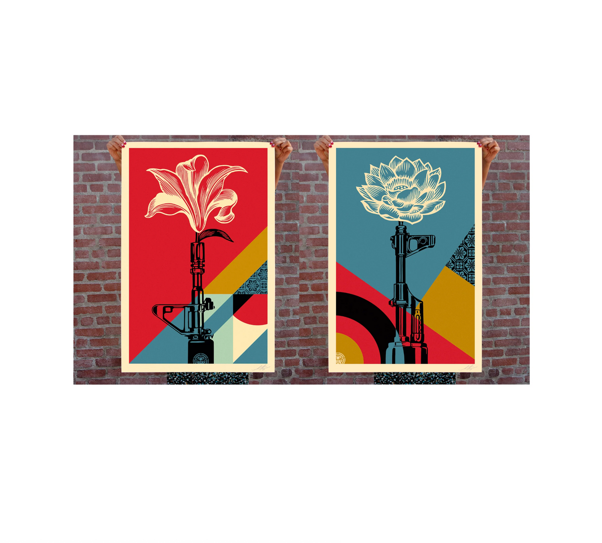 Print by Shepard Fairey titled Shepard Fairey: "AK-47 Lotus and AR-15 Lily" Offset Lithograph Set