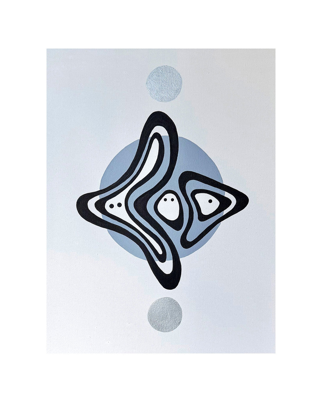 Abstract black and white design on a light gray background