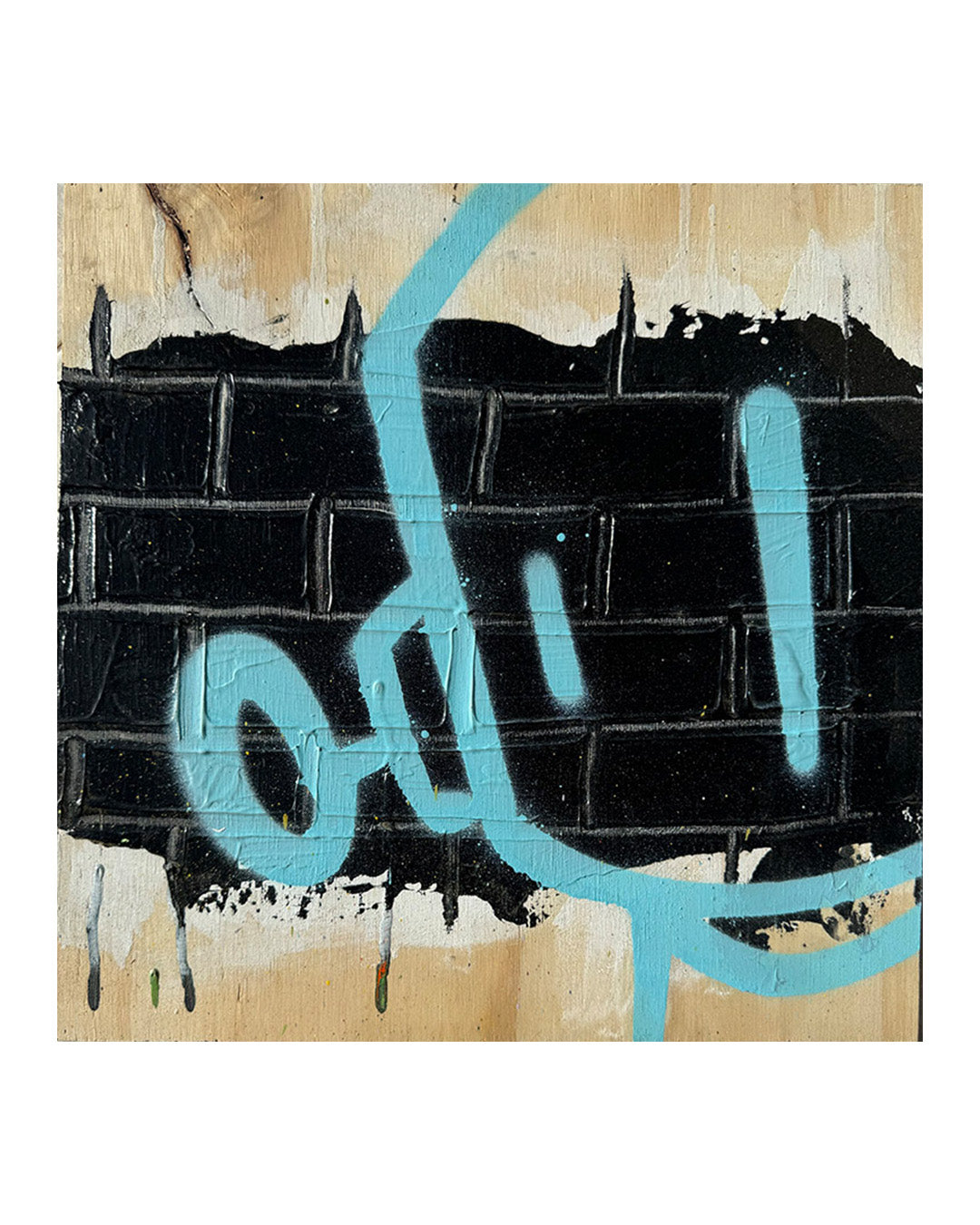 Graffiti-style text on a textured wall with blue and black colors.