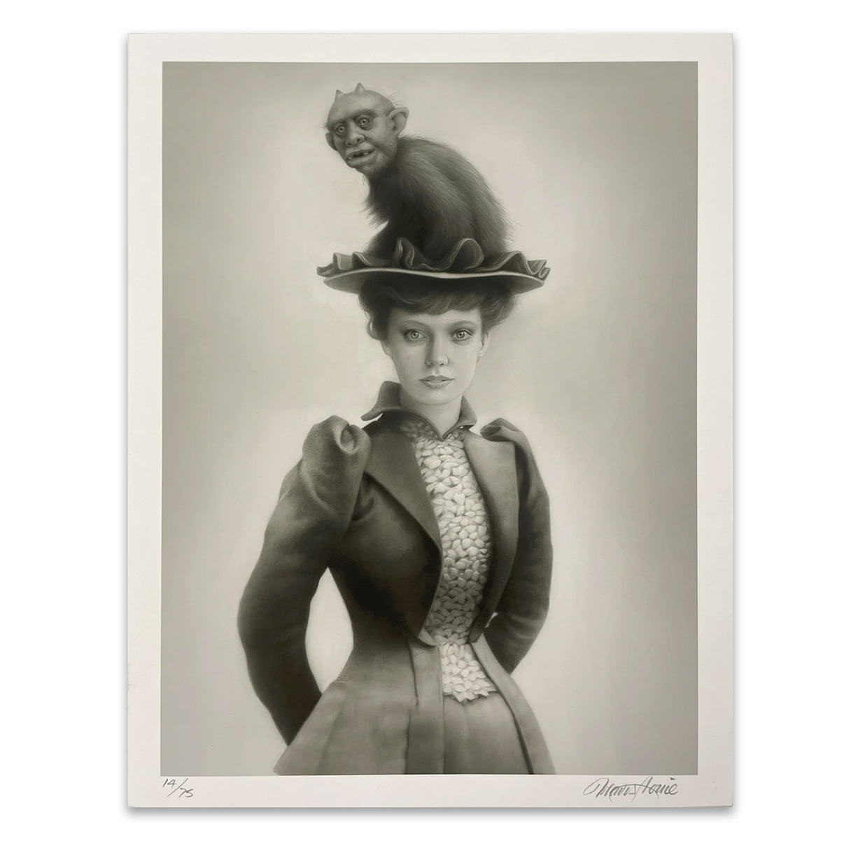 Print by Travis Louie titled Travis Louie - "Miss Eunice and her Hat Gremlin" Print