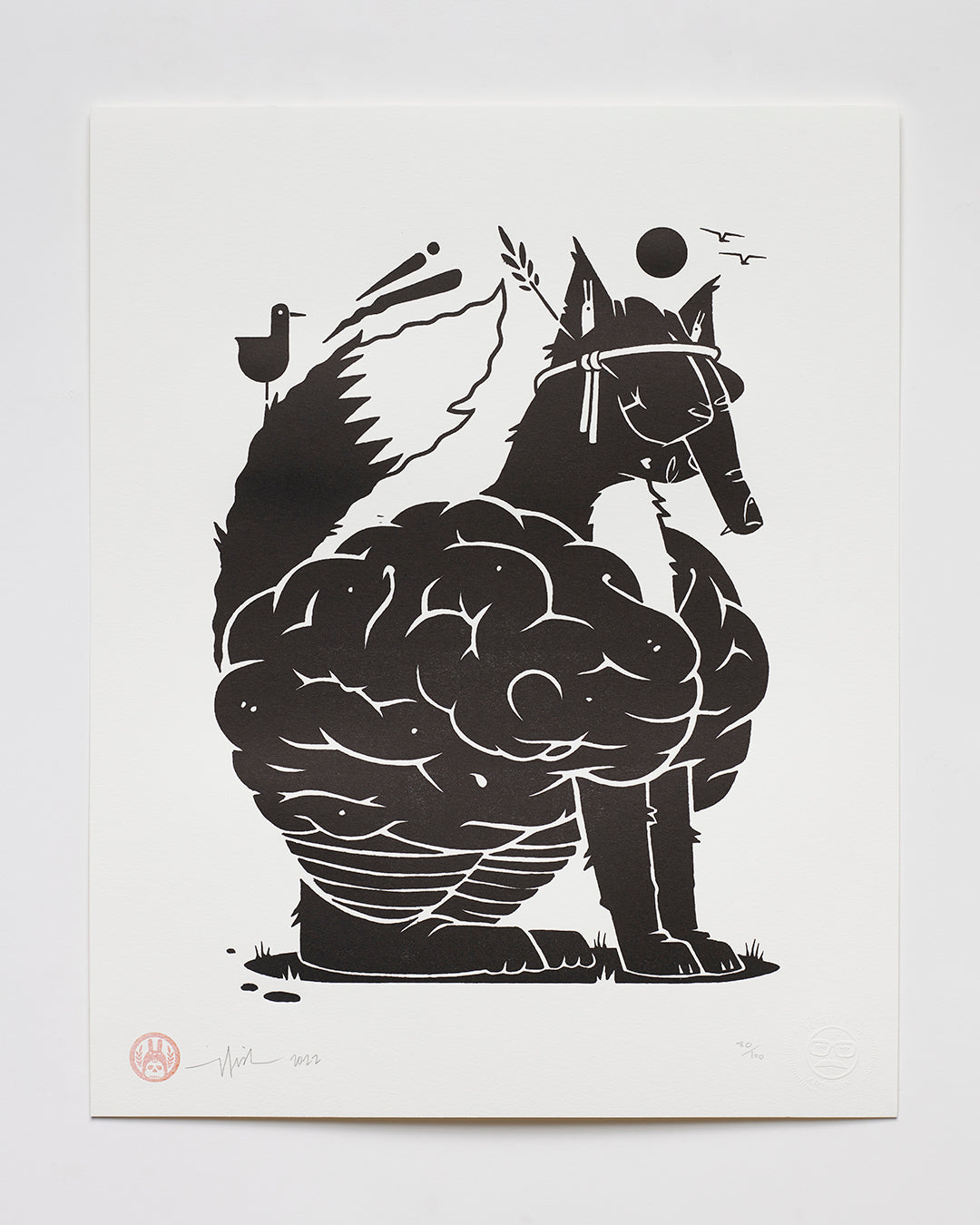 by Jeremy Fish titled Jeremy Fish - "Crafting Foxy Thoughts" Print